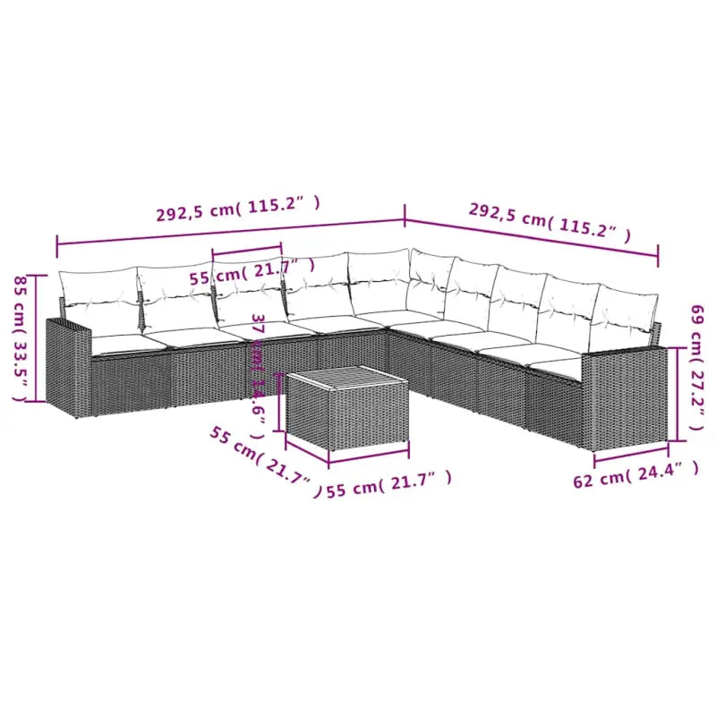 Lounge tuinset met grijs materiaal en gepoedercoat staal afmetingen - Grijs - Tuinsets