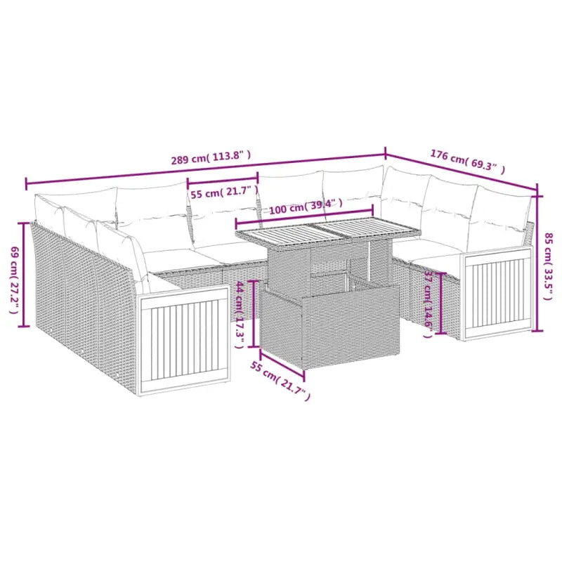 Lounge tuinset met grijs materiaal en gepoedercoat staal slimme afmetingen - Tuinsets