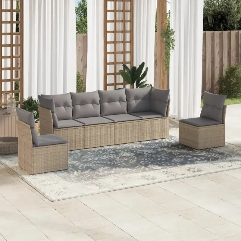 Lounge tuinset met poly rattan en comfortabele zitervaring in gepoedercoat staal - Beige en grijs / Zonder tafel