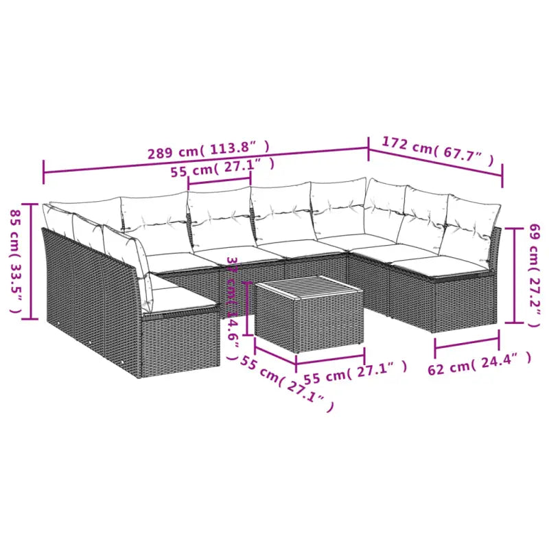 Lounge Tuinset met Poly Rattan en Gepoedercoat Staal Afmetingen - Tuinsets