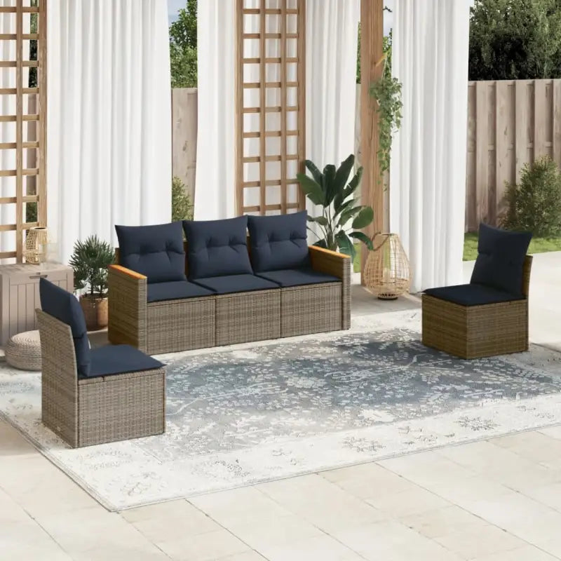 Lounge tuinset met waterdichte tas en grijs gepoedercoat staal - Grijs en blauw / Zonder tafel - Tuinsets