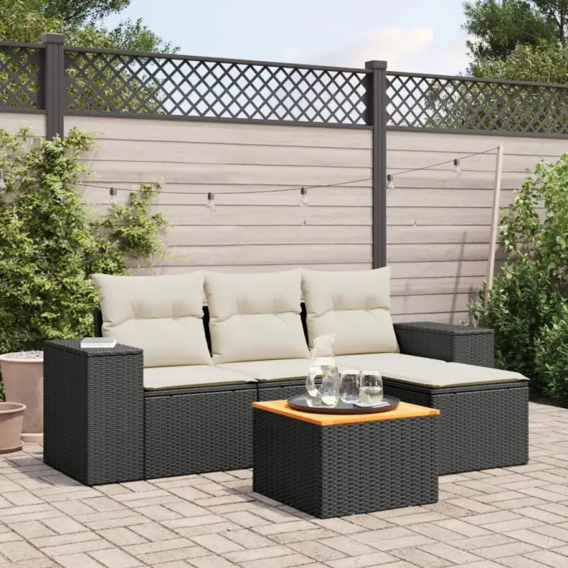Lounge Tuinset met Zwart Gepoedercoat Staal en Afmetingen - Zwart en crème - Tuinsets