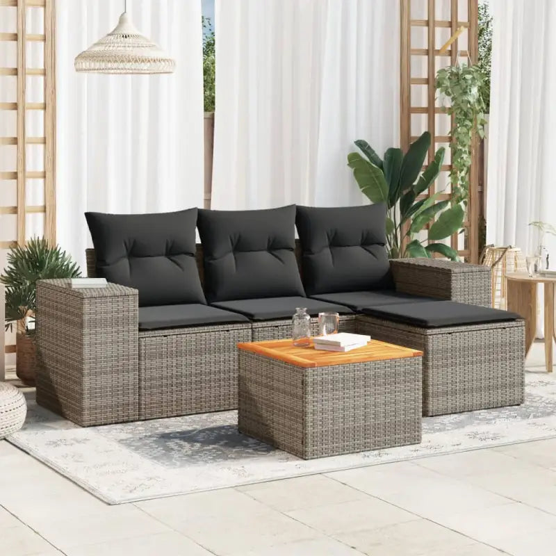Lounge Tuinset met Zwart Gepoedercoat Staal en Afmetingen - Grijs - Tuinsets