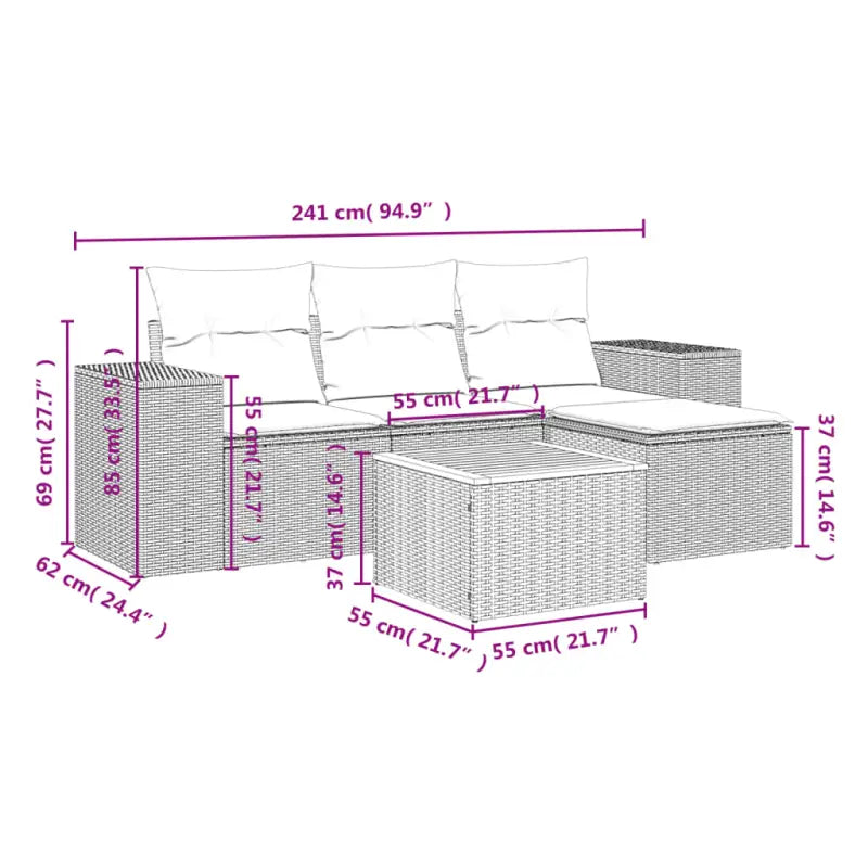 Lounge Tuinset met Zwart Gepoedercoat Staal en Afmetingen - Tuinsets