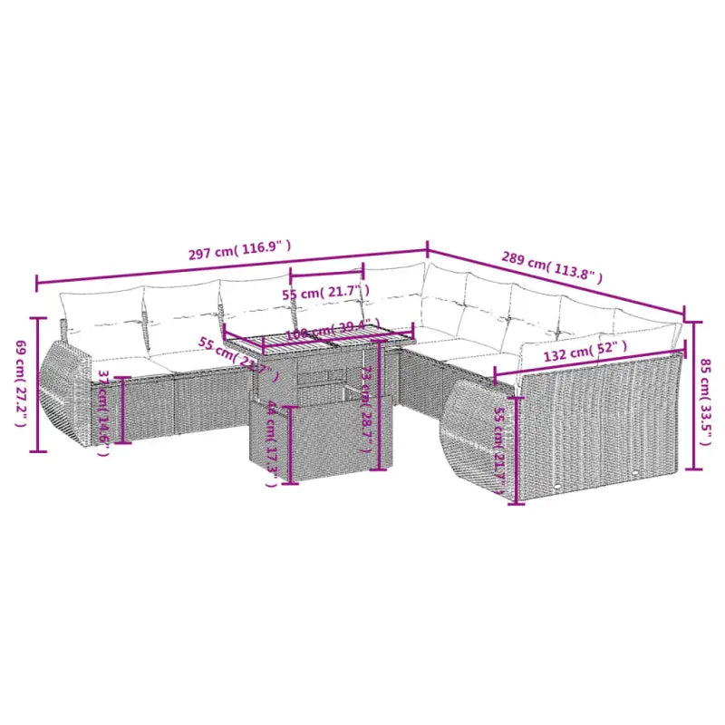Lounge Tuinset met zwart materiaal en gepoedercoat staal afmetingen - Tuinsets