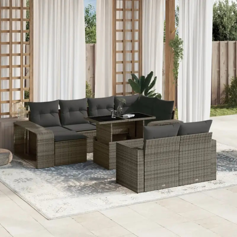 Lounge Tuinset met zwart materiaal en gepoedercoat staal afmetingen - Grijs / Glas - Tuinsets