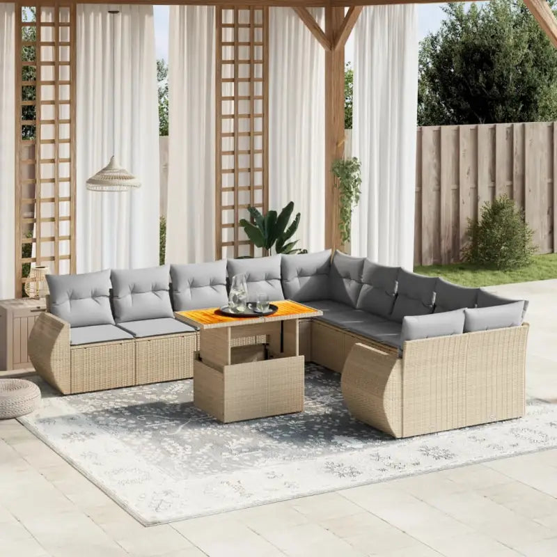 Lounge Tuinset met zwart materiaal en gepoedercoat staal afmetingen - Beige / Tafel + 6x midden + 4x hoek - Tuinsets