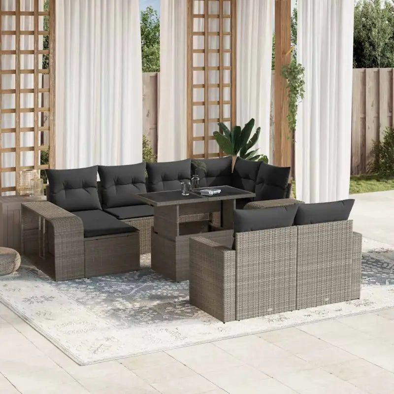Lounge Tuinset met zwart materiaal en gepoedercoat staal afmetingen - Lichtgrijs / Glas - Tuinsets