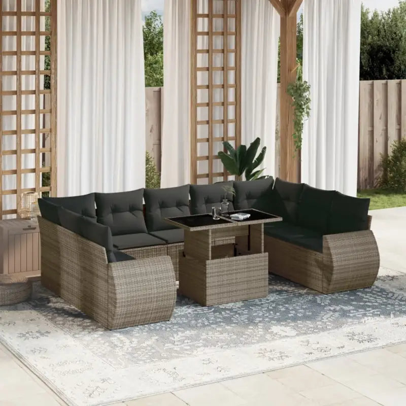 Lounge tuinset van beige materiaal en gepoedercoat staal met afmetingen - Grijs / zonder opbergruimte - Tuinsets