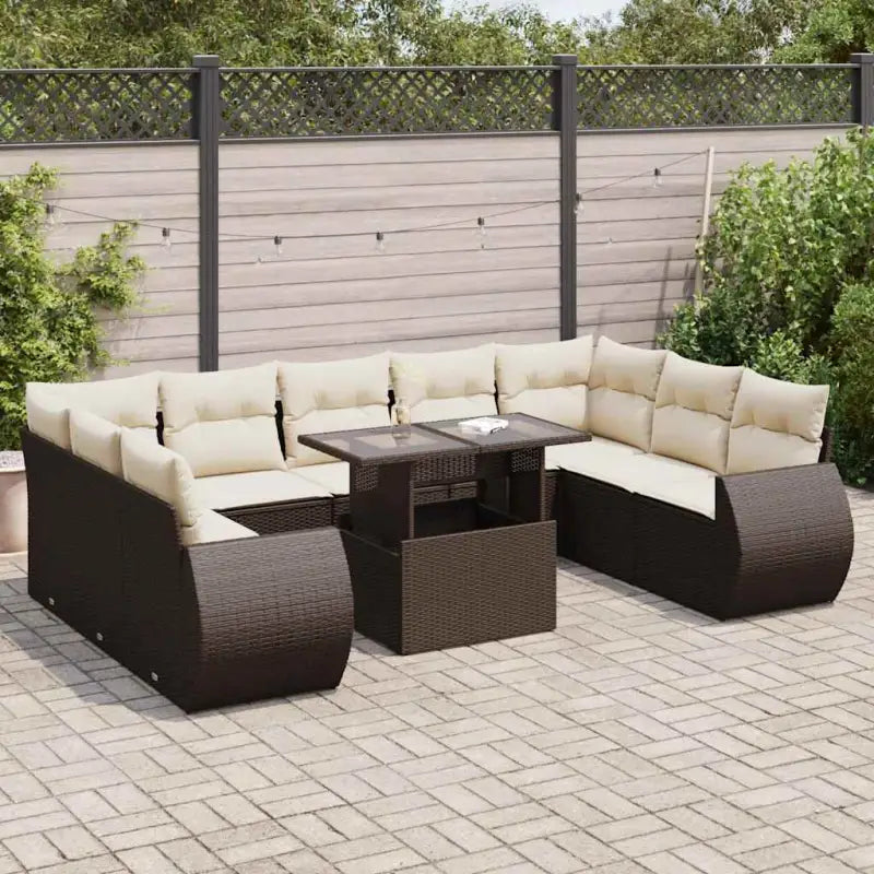 Lounge tuinset van beige materiaal en gepoedercoat staal met afmetingen - Bruin en crème / met opbergruimte - Tuinsets