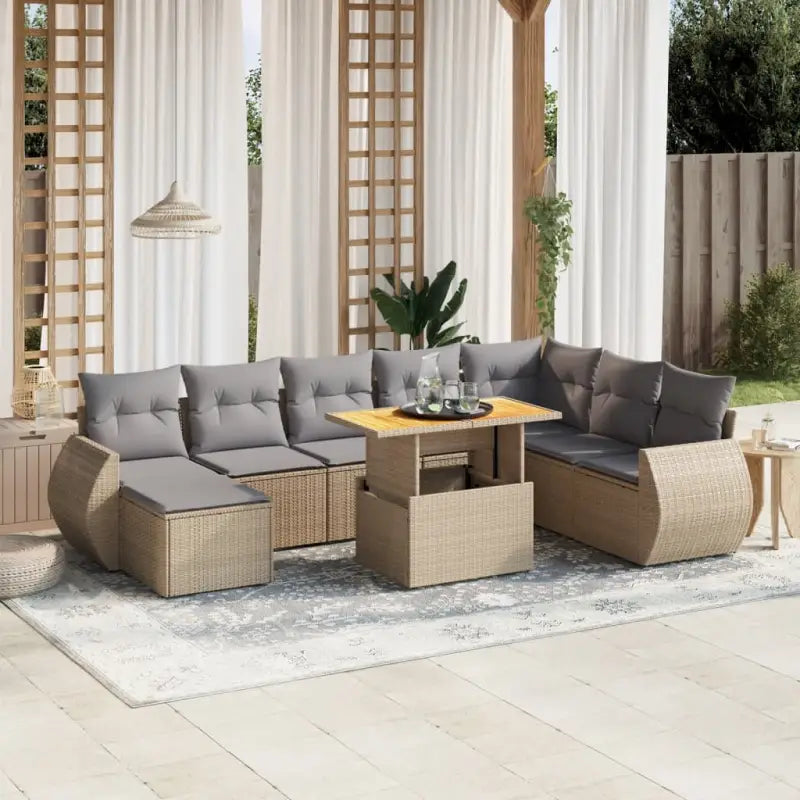 Lounge tuinset van beige materiaal en gepoedercoat staal met afmetingen - Beige en grijs / zonder opbergruimte