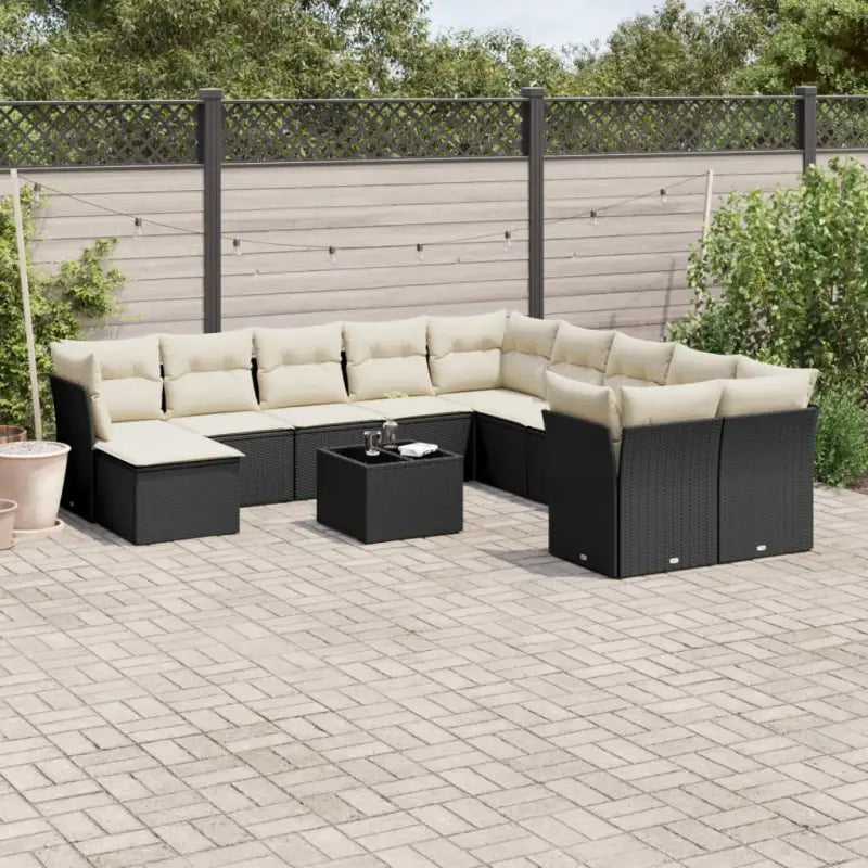 Lounge tuinset van beige materiaal en gepoedercoat staal met waterdichte tas - Zwart en crème / Met tafel - Tuinsets