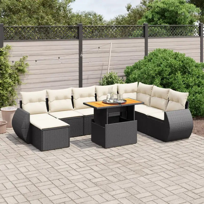 Lounge tuinset van beige materiaal en gepoedercoat staal met afmetingen - Zwart en crème / zonder opbergruimte