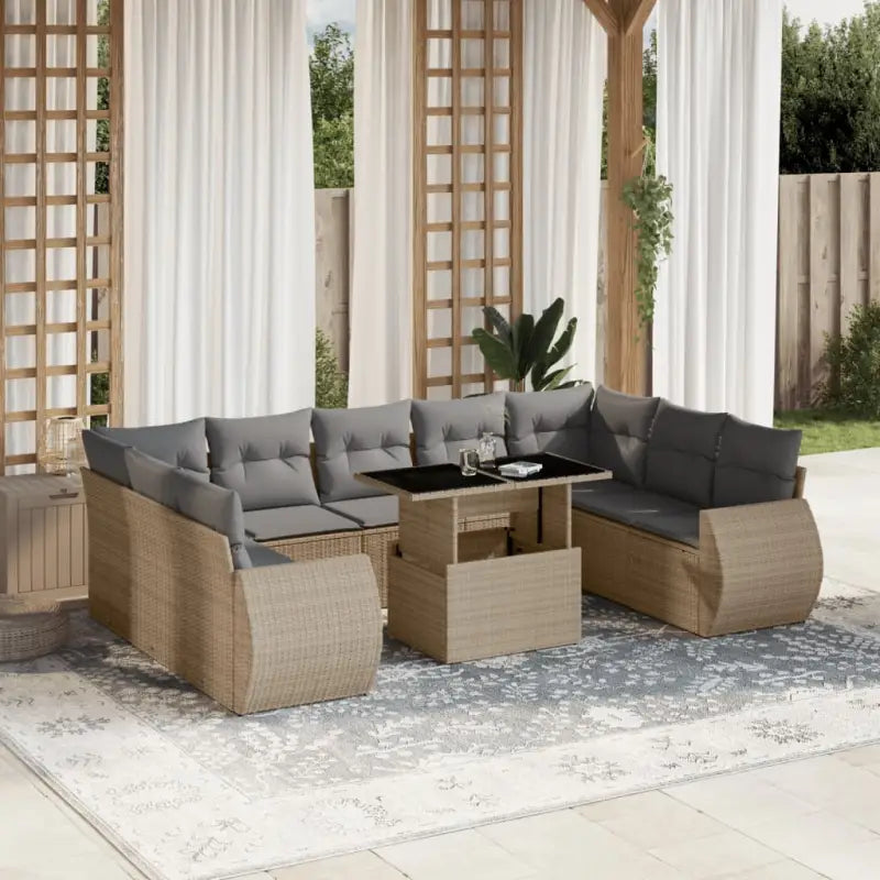 Lounge tuinset van beige materiaal en gepoedercoat staal met afmetingen - Beige en grijs / zonder opbergruimte