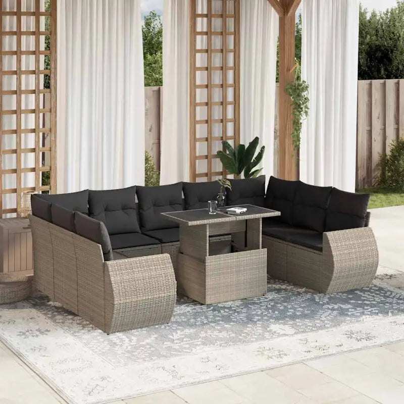 Lounge tuinset van beige materiaal en gepoedercoat staal met afmetingen - Lichtgrijs / zonder opbergruimte - Tuinsets