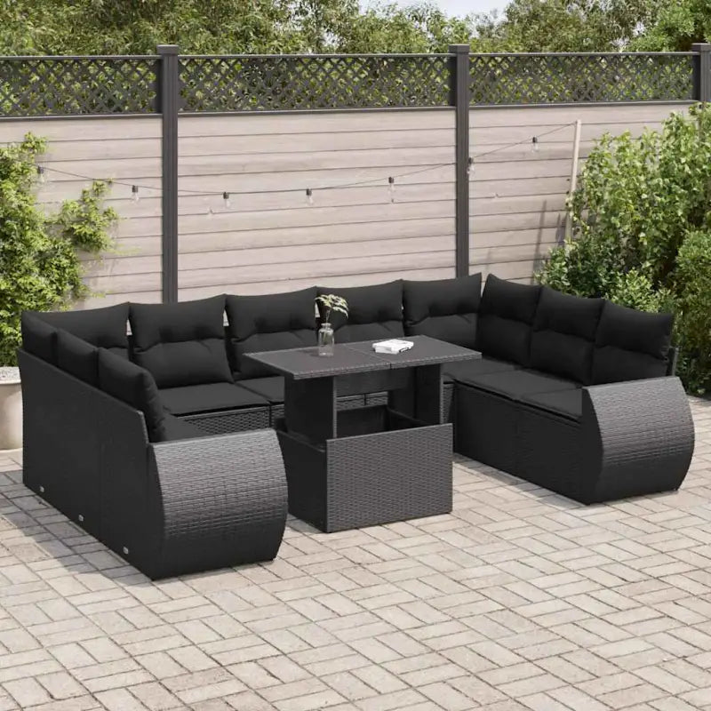 Lounge tuinset van beige materiaal en gepoedercoat staal met afmetingen - Zwart / met opbergruimte - Tuinsets