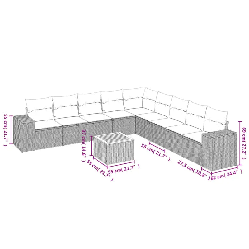 Lounge tuinset van beige materiaal en gepoedercoat staal afmetingen - Tuinsets