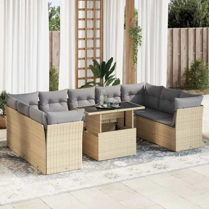 Lounge tuinset van beige materiaal en gepoedercoat staal - Beige en grijs / met opbergruimte - Tuinsets