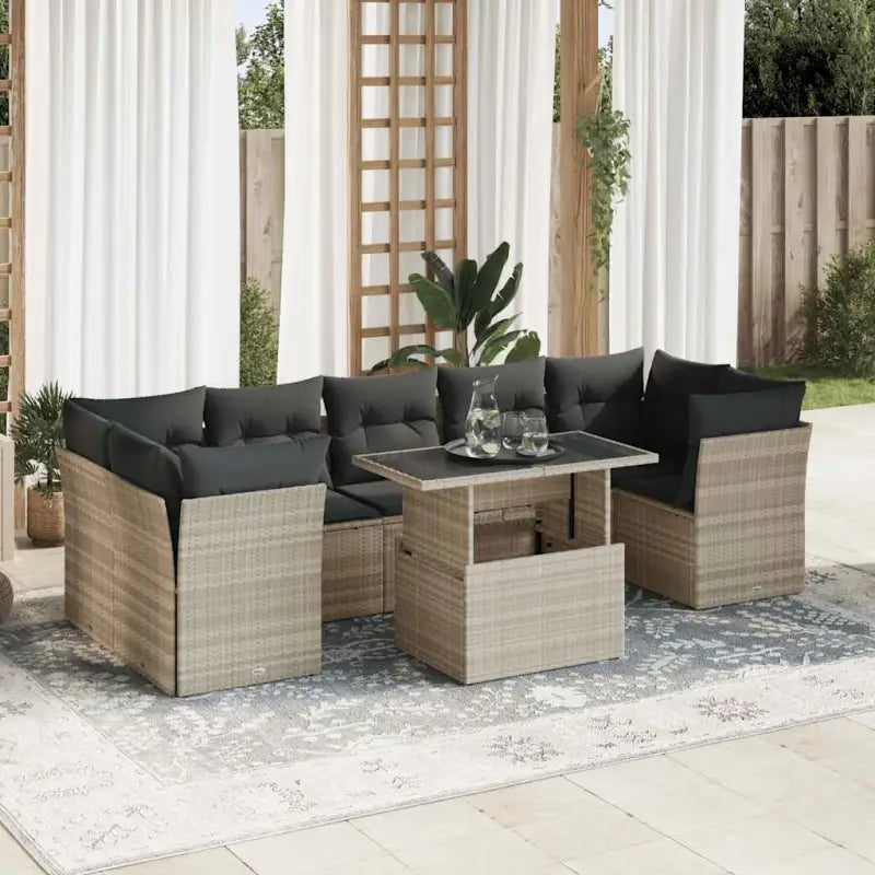 Lounge tuinset van beige materiaal en gepoedercoat staal - Lichtgrijs / met opbergruimte - Tuinsets