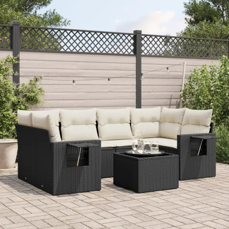 Lounge Tuinset van beige materiaal en gepoedercoat staal met perfecte afmetingen - Zwart en crème - Tuinsets