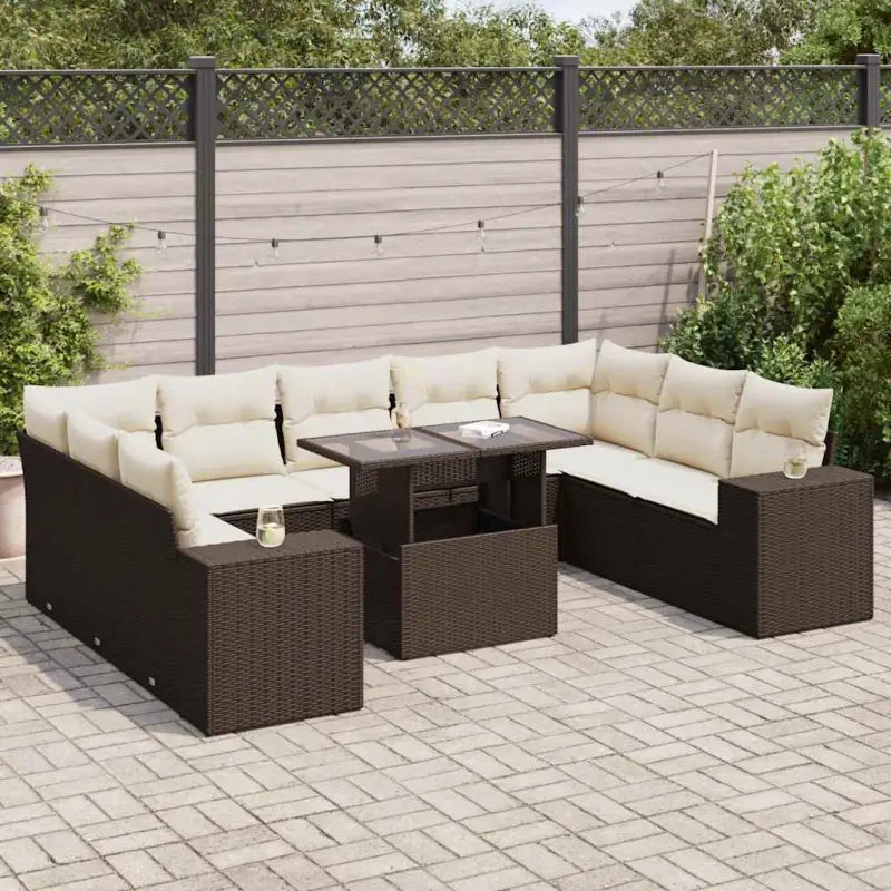 Lounge tuinset van beige materiaal en gepoedercoat staal met ruime afmetingen - Bruin en crème / met opbergruimte