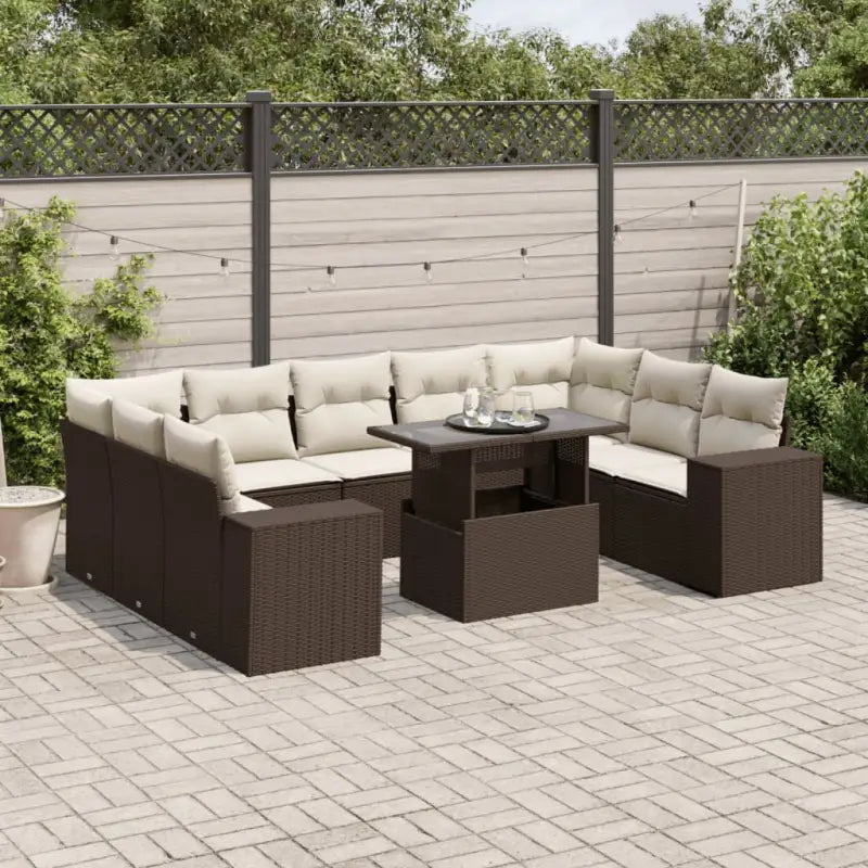 Lounge tuinset van beige materiaal en gepoedercoat staal met ruime afmetingen - Bruin en crème / zonder opbergruimte