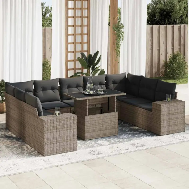 Lounge tuinset van beige materiaal en gepoedercoat staal met ruime afmetingen - Grijs / met opbergruimte - Tuinsets