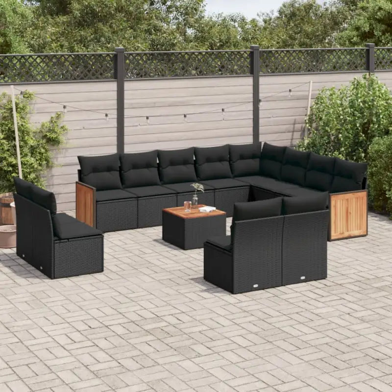 Lounge tuinset van beige materiaal en gepoedercoat staal - Zwart / Met tafel - Tuinsets