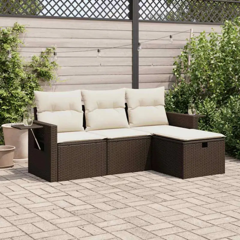 Lounge Tuinset van beige materiaal met gepoedercoat staal afmetingen - Bruin en crème / met opbergruimte - Tuinsets