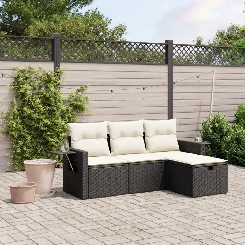 Lounge Tuinset van beige materiaal met gepoedercoat staal afmetingen - Zwart en crème / zonder opbergruimte - Tuinsets