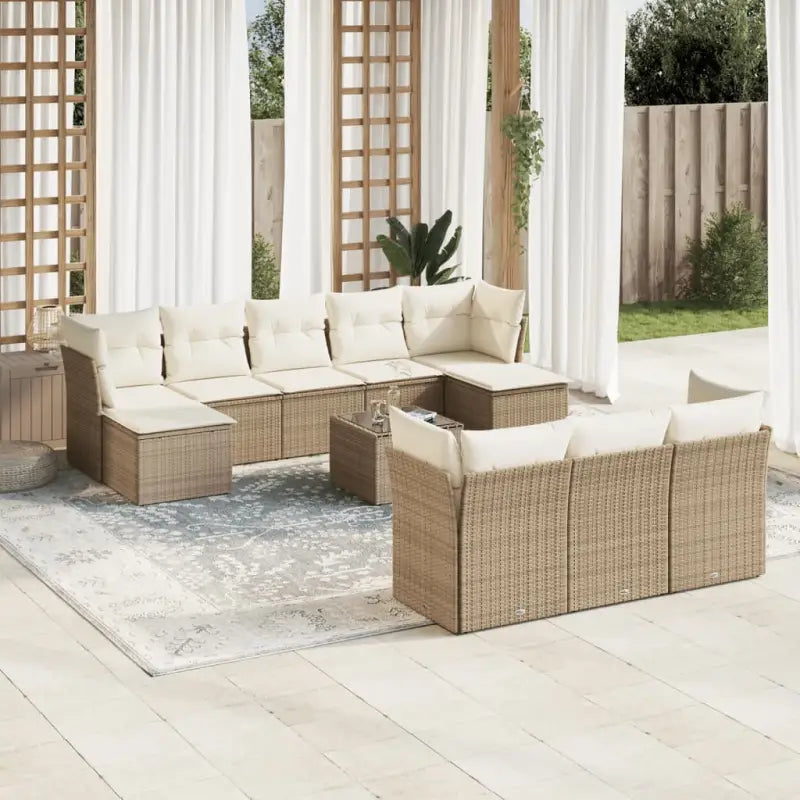 Lounge Tuinset van beige materiaal met gepoedercoat staal afmetingen - beige en crèmekleurig / Met tafel - Tuinsets