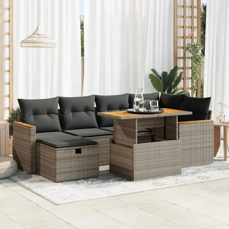Lounge tuinset van beige materiaal met gepoedercoat staal afmetingen - Grijs / met opbergruimte - Tuinsets