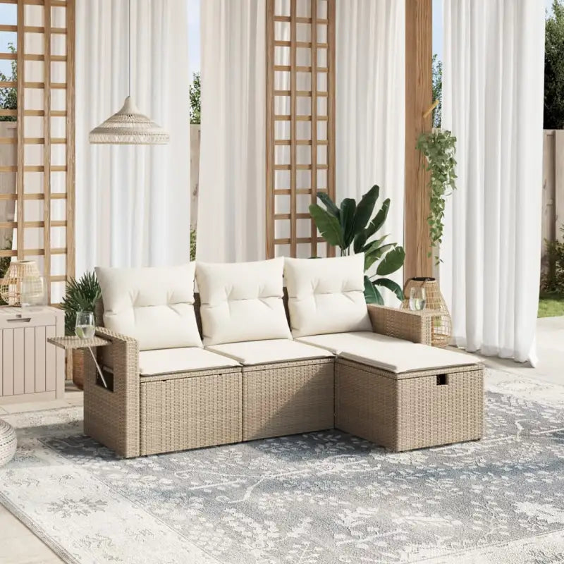 Lounge Tuinset van beige materiaal met gepoedercoat staal afmetingen - beige en crèmekleurig / zonder opbergruimte