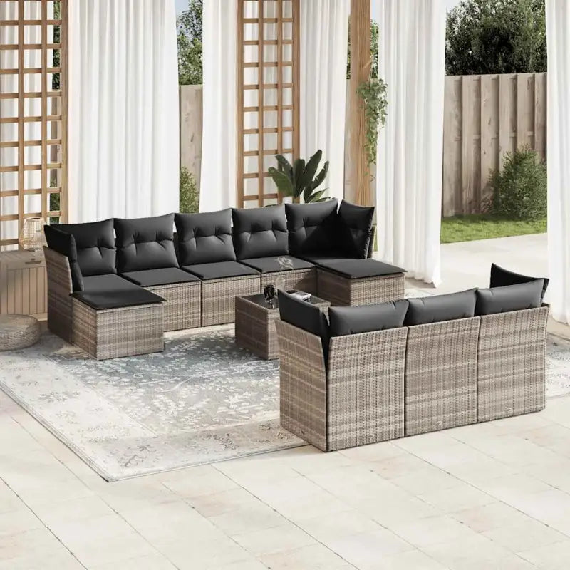 Lounge Tuinset van beige materiaal met gepoedercoat staal afmetingen - Lichtgrijs / Met tafel - Tuinsets