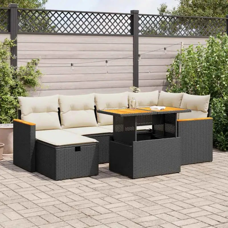 Lounge tuinset van beige materiaal met gepoedercoat staal afmetingen - Zwart en crème / met opbergruimte - Tuinsets