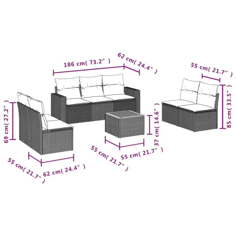 Lounge Tuinset van gepoedercoat staal en poly rattan voor terras - Tuinsets