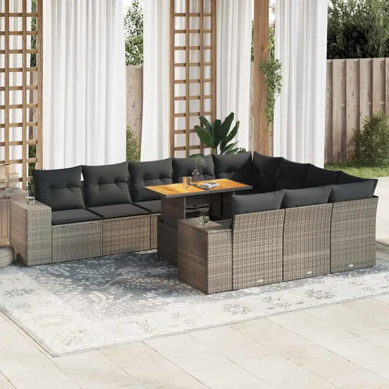 Lounge Tuinset van gepoedercoat staal in beige materiaal voor buiten - Grijs (met opbergruimte) / 6x midden + 2x hoek