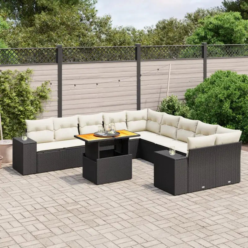 Lounge Tuinset van gepoedercoat staal in beige materiaal voor buiten - Zwart en crème / 6x midden + 2x hoek + Tafel