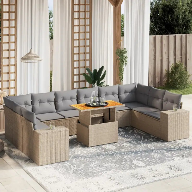 Lounge Tuinset van gepoedercoat staal in beige materiaal voor buiten - beige en lichtgrijs / 2x hoek + 6x midden