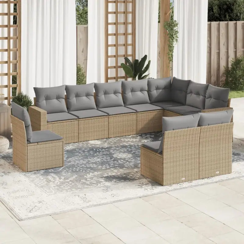 Lounge tuinset van gepoedercoat staal met beige materiaal en afmetingen - Beige en grijs / Zonder tafel - Tuinsets