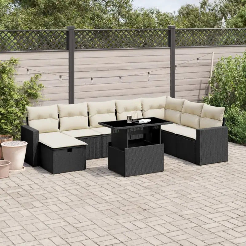 Lounge tuinset van gepoedercoat staal met beige materiaal en afmetingen - Zwart en crème / zonder opbergruimte