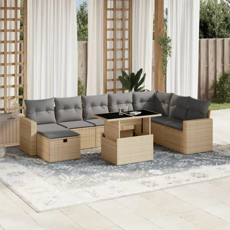 Lounge tuinset van gepoedercoat staal met beige materiaal en afmetingen - Beige en grijs / zonder opbergruimte