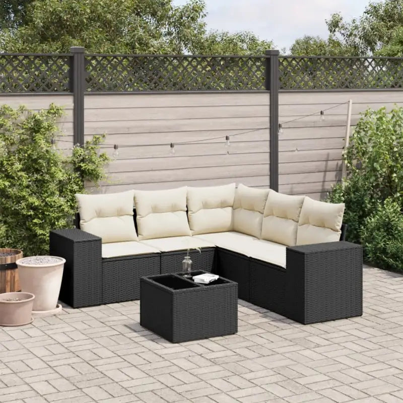 Lounge tuinset van gepoedercoat staal met beige materiaal en afmetingen - Zwart en crème / Met tafel - Tuinsets
