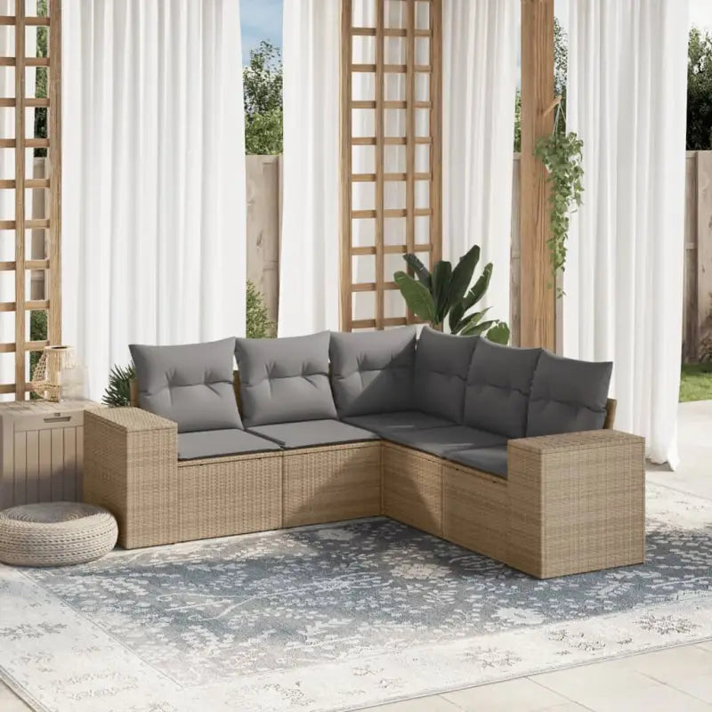Lounge tuinset van gepoedercoat staal met beige materiaal en afmetingen - Beige en grijs / Zonder tafel - Tuinsets