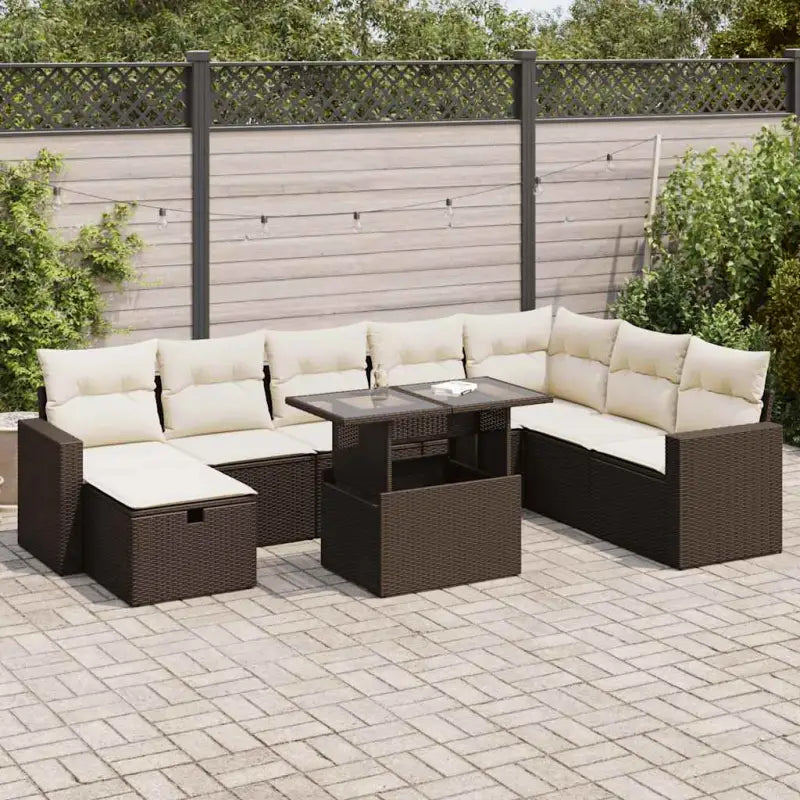 Lounge tuinset van gepoedercoat staal met beige materiaal en afmetingen - Bruin en crème / met opbergruimte - Tuinsets