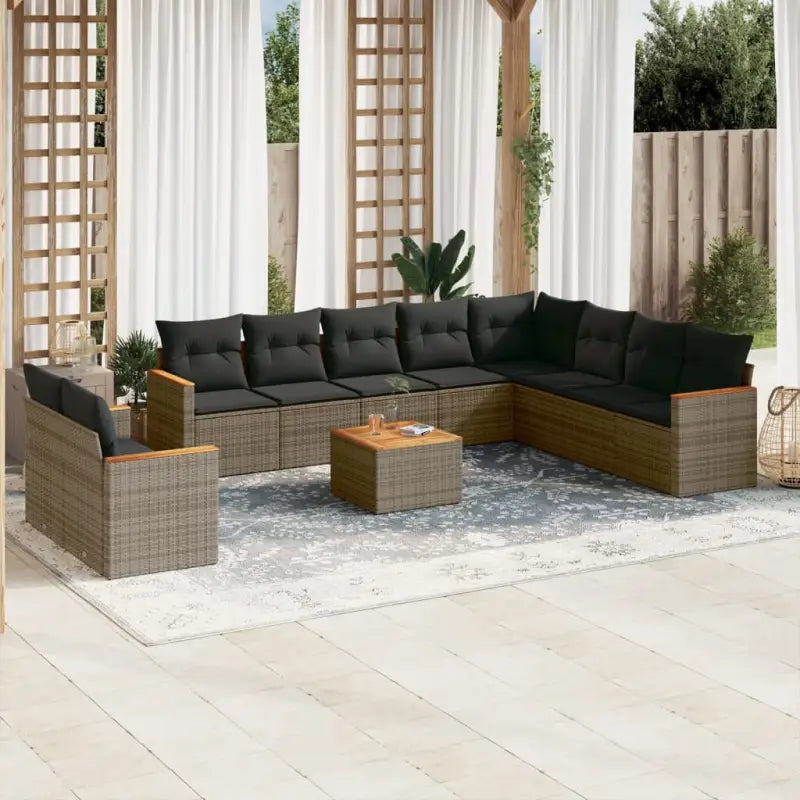 Lounge tuinset van gepoedercoat staal met beige materiaal en optimale afmetingen - Grijs / Met tafel - Tuinsets