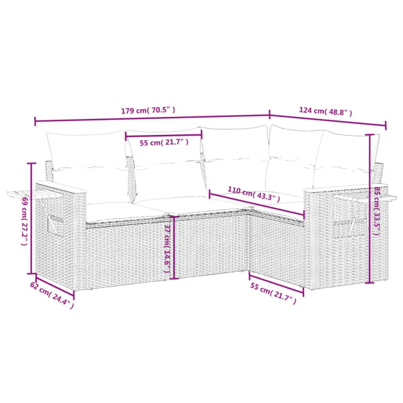 Lounge tuinset van grijs materiaal en gepoedercoat staal met comfortabele afmetingen - Tuinsets