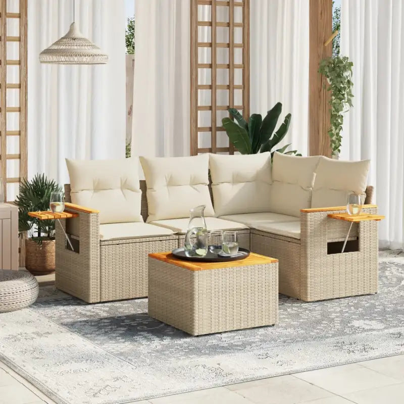 Lounge tuinset van grijs materiaal en gepoedercoat staal met comfortabele afmetingen - beige en crèmekleurig