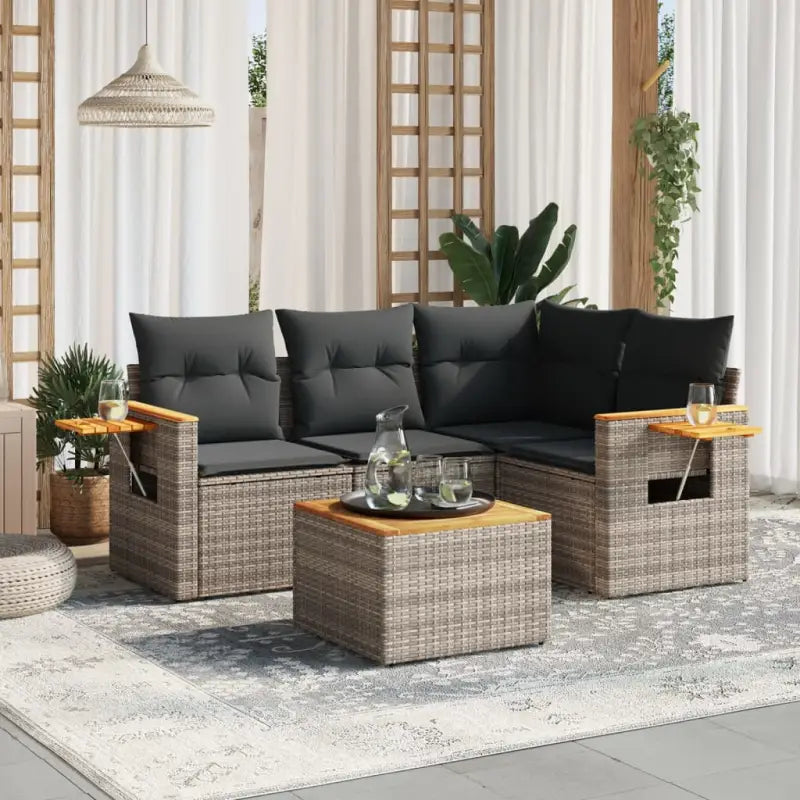 Lounge tuinset van grijs materiaal en gepoedercoat staal met comfortabele afmetingen - Grijs / Met tafel - Tuinsets