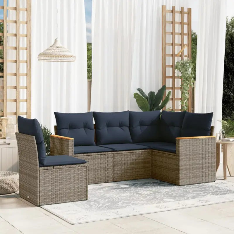 Lounge Tuinset van grijs materiaal en gepoedercoat staal - Grijs en blauw / Zonder tafel - Tuinsets